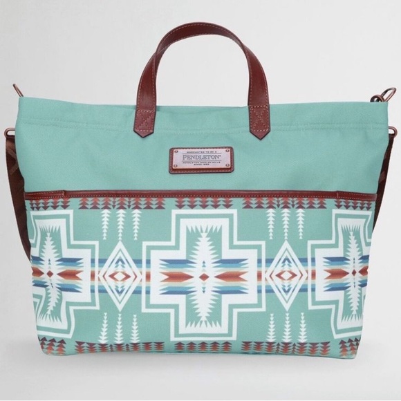 Pendleton Aqua Harding Travel Bag Tribal Boho Western Print Shopper Tote NWT - Picture 7 of 13